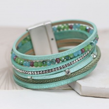 Aqua Leather Bracelet with Mixed Beads and Crystals by Peace of Mind